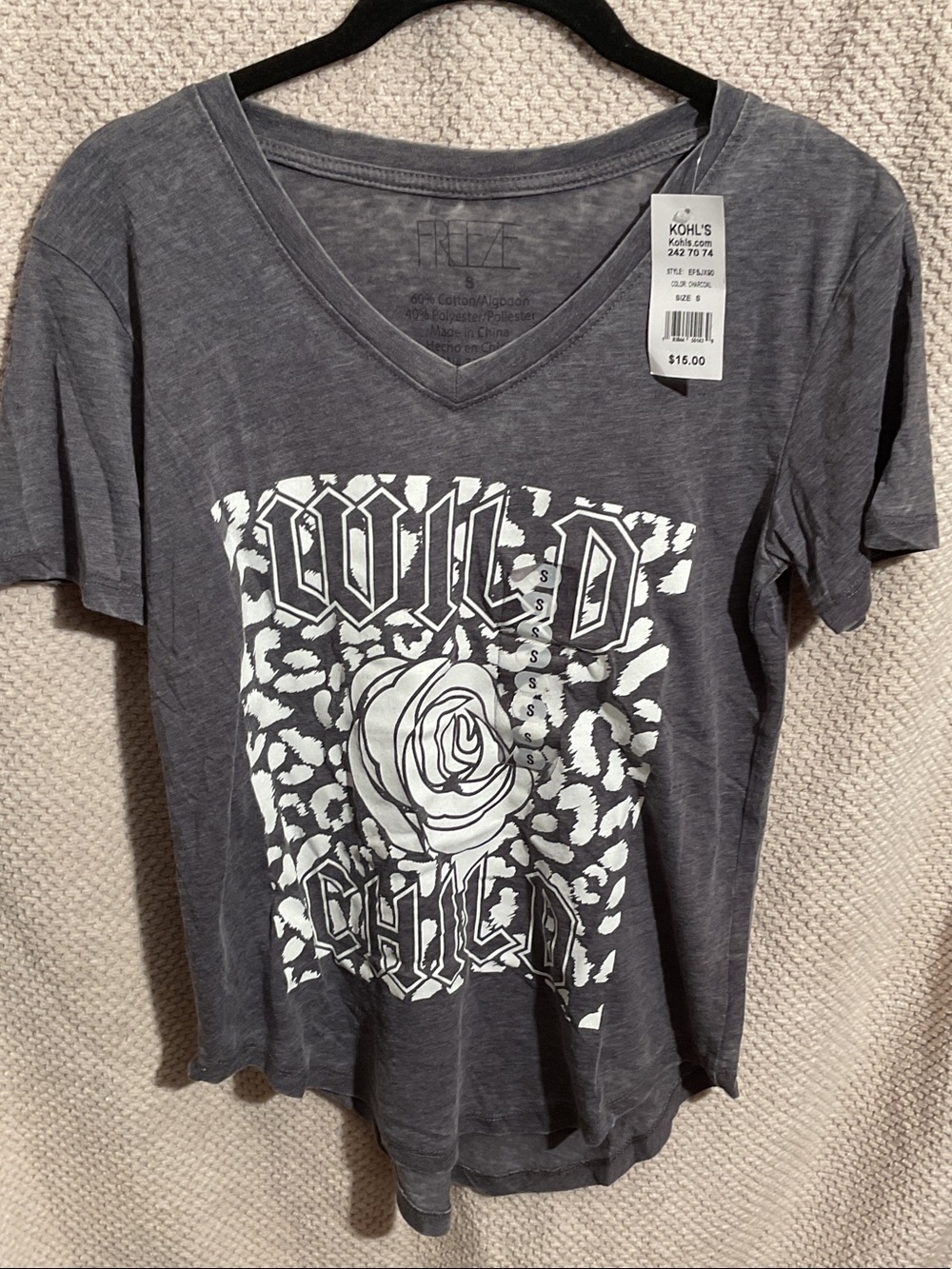Wild Child Graphic V-Neck Tee - Gray